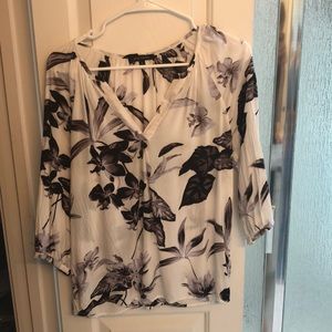 Anne Carson Floral Pattern Black and White Top